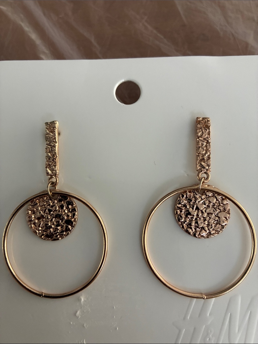 H&M Gold Textured Hoop Drop Earrings